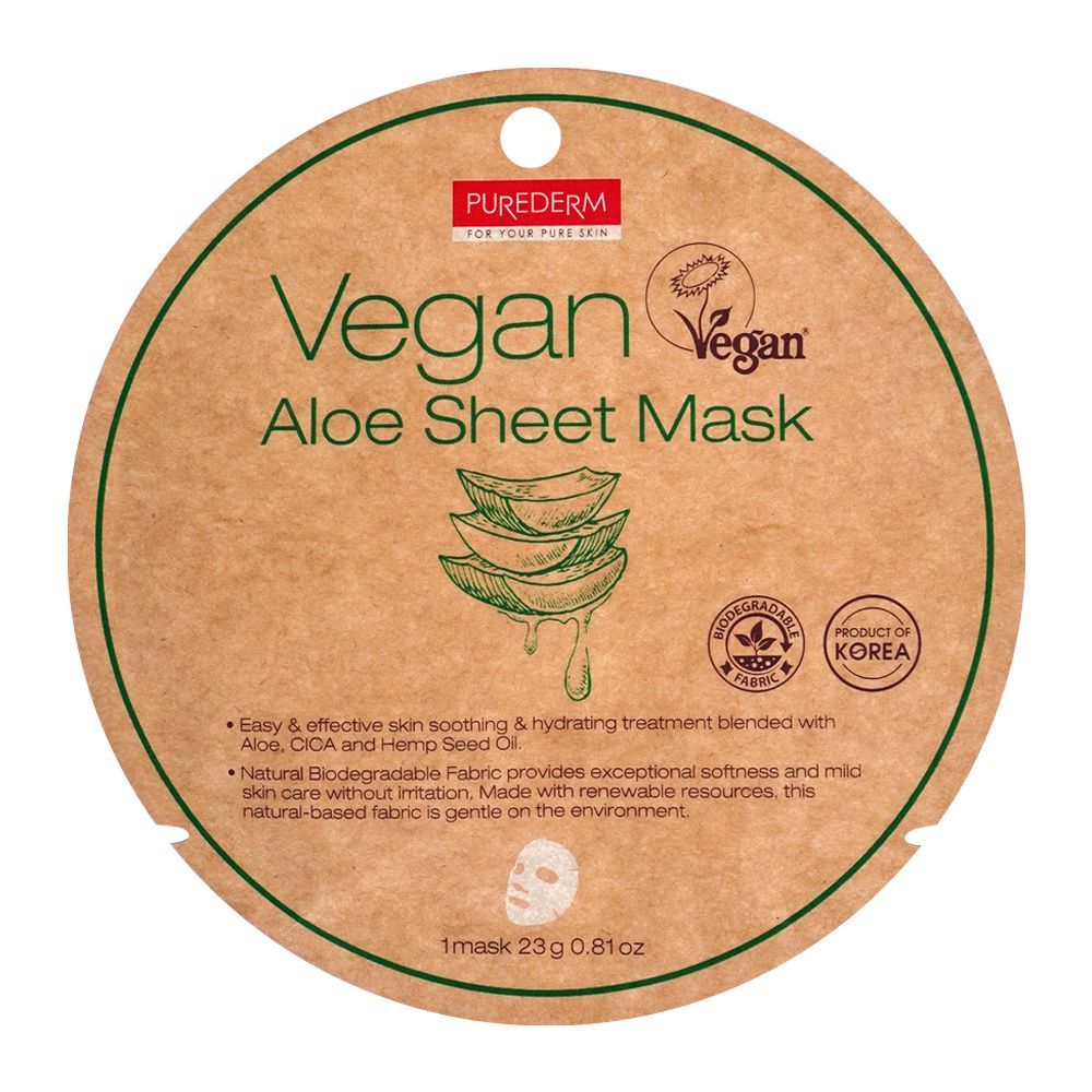 PUREDERM VEGAN ALOE SHEET FACEMASK ADS840 23GM 1PCS