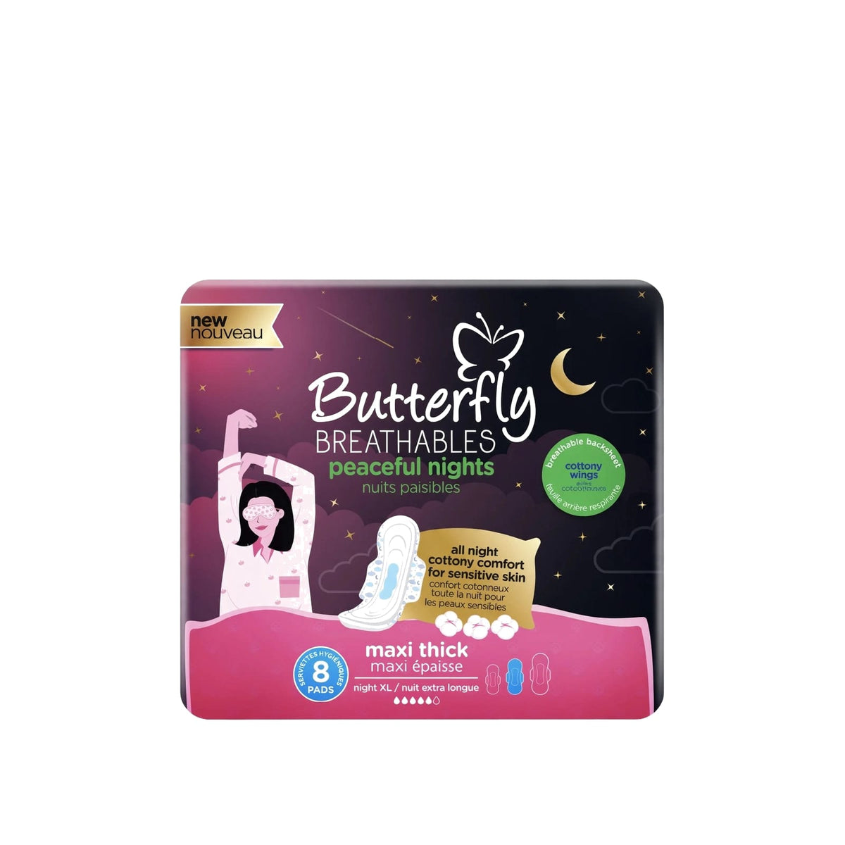 BUTTERFLY MAXI THICK COTTON DREAMY NIGHTS NAPKIN XLONG 8PCS