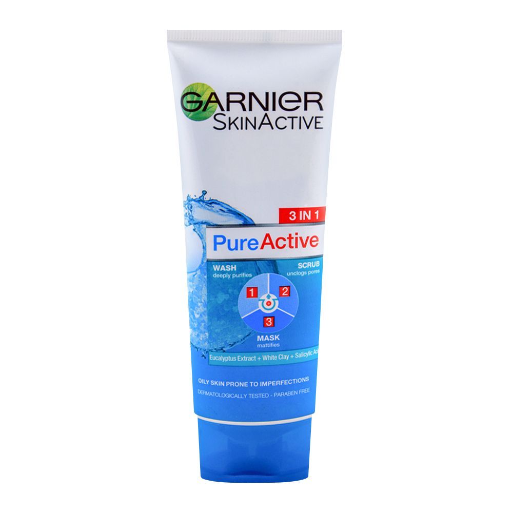 Garnier Pure Active 3 In 1 Face Wash+Scrub+Mask 100Ml (Ag)