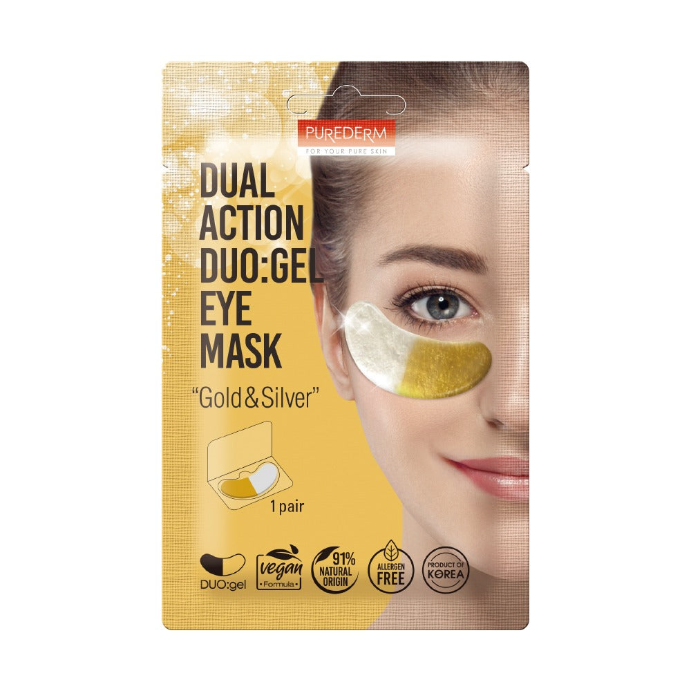 PUREDERM DUAL ACTION GOLD & SILVER GEL EYE MASK ADS794 1PCS