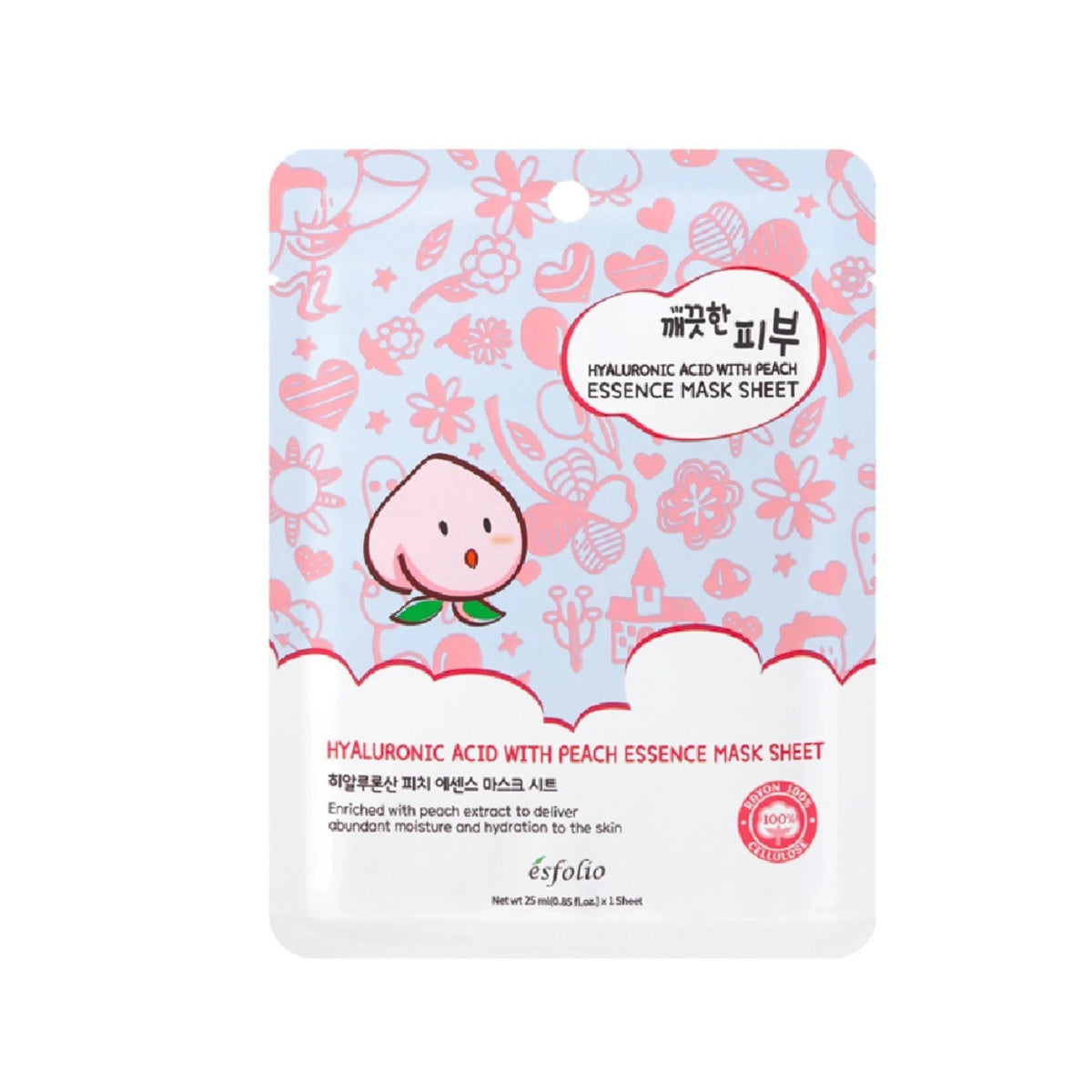 Esfolio Pure Skin Hyaluronic Acid with Peach Essence Mask Sheet 25ml