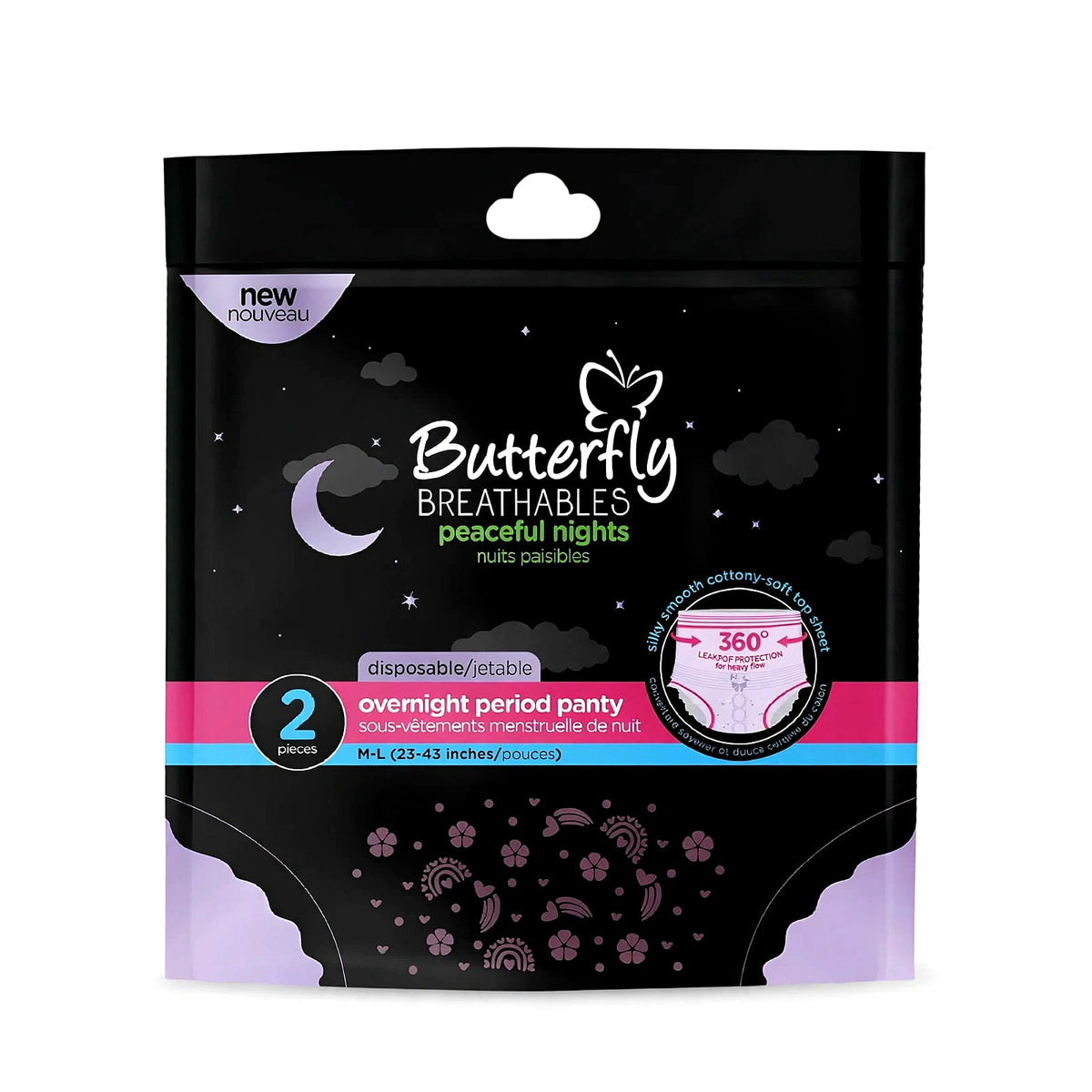 BUTTERFLY DISPOSABLE PERIOD PANTY NAPKIN M-L 2PCS