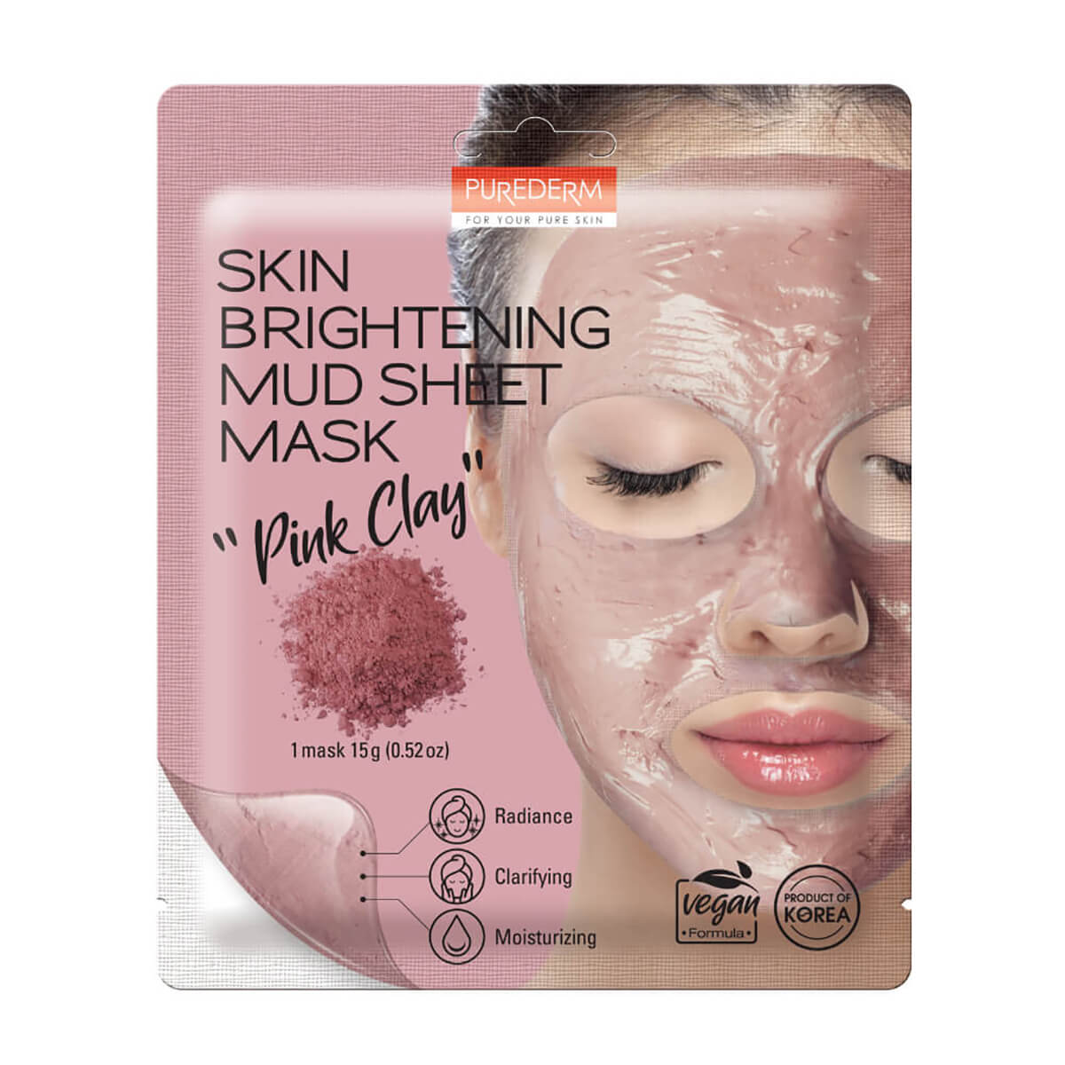 PUREDERM PINK CLAY MUD SHEET FACE MASK ADS834 15GM 1PCS